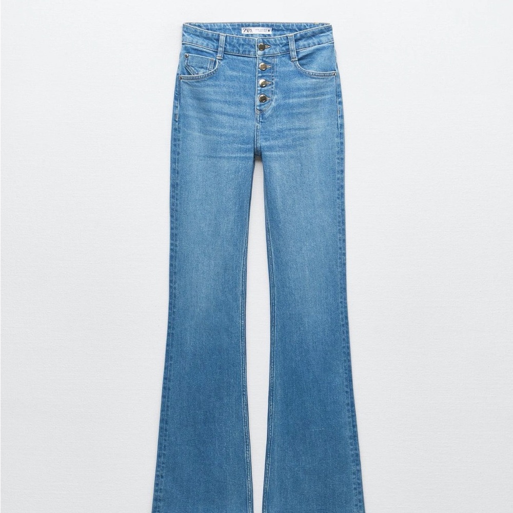 Zara Light Blue High-Rise Wide-Leg Jeans with Button Fly